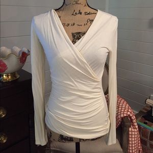 Frenzii Ecru Rouched V Neck Blouse Sz S