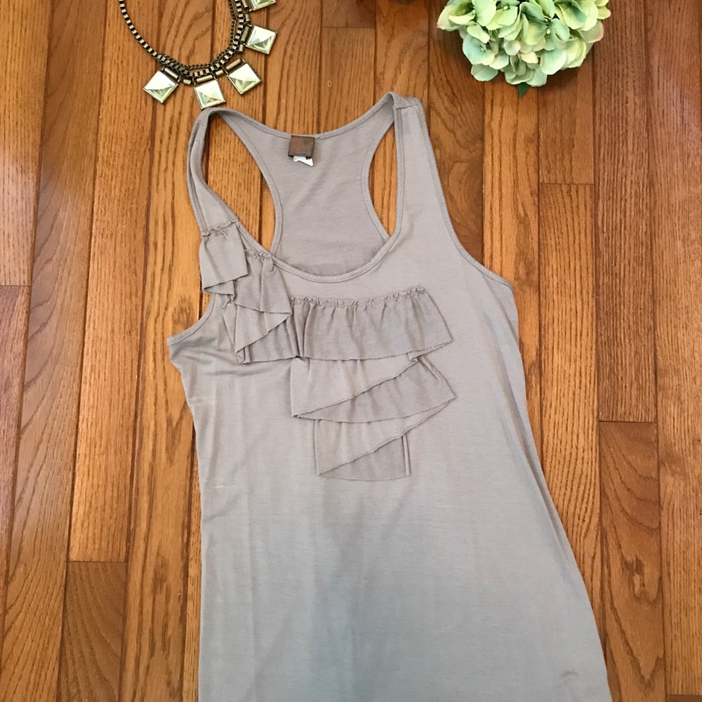 Lush gray tank top with ruffle embellishment