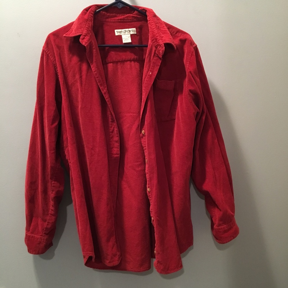 Red corduroy button up shirt