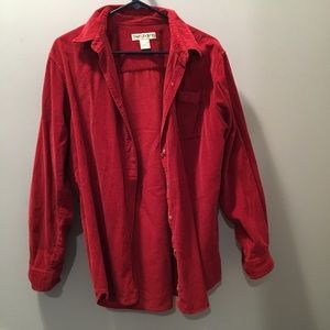 Red corduroy button up shirt