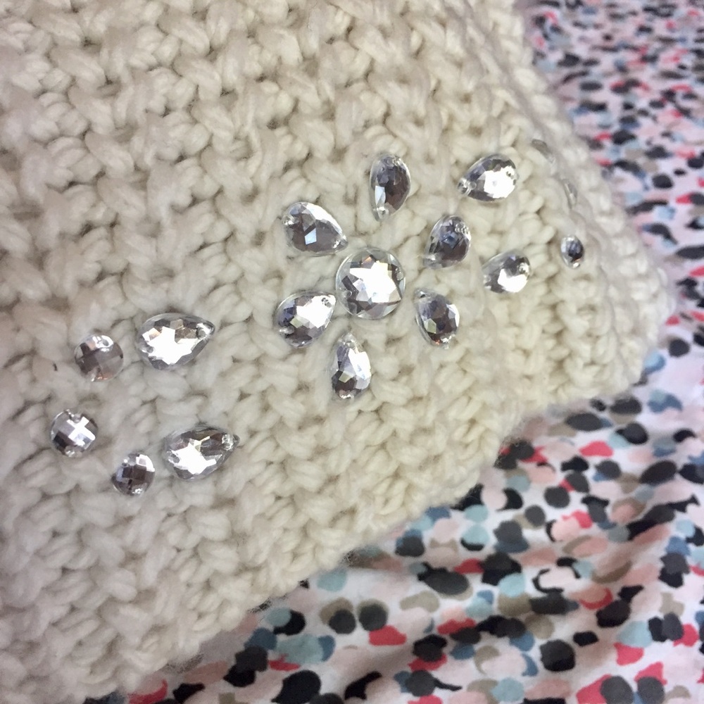 White Knit Hat with Jewels