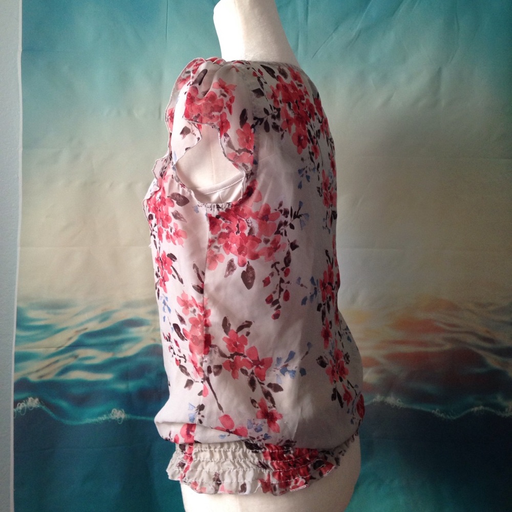 Maurices Floral Ruffle Sheer Blouse Top 12 - Picture 3 of 7