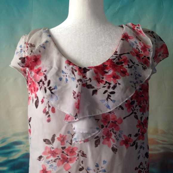 Maurices Floral Ruffle Sheer Blouse Top 12 - Picture 2 of 7