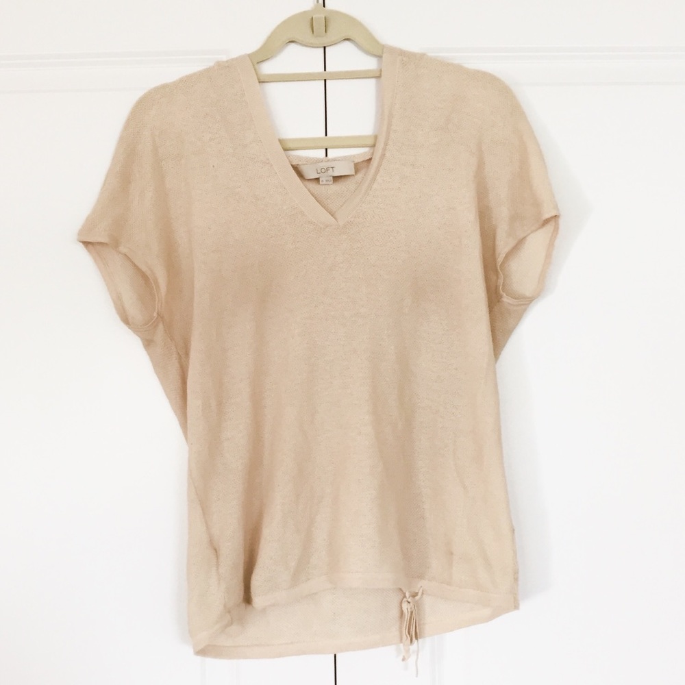 Loft Beige Short Sleeve Hooded Sweater