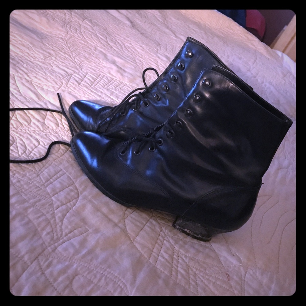 Black leather booties.