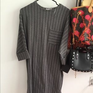 Grey Pinstripe Tshirt Dress