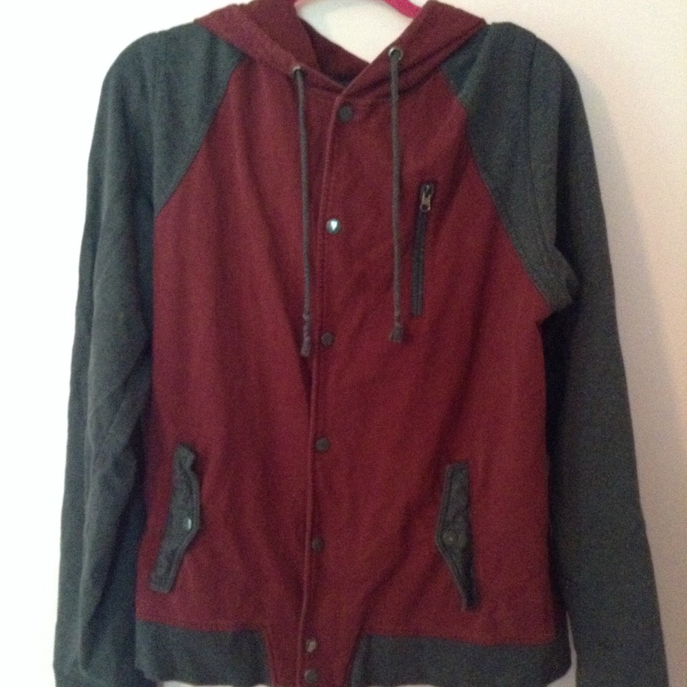 Rude xL burgundy and grey zip up jacket