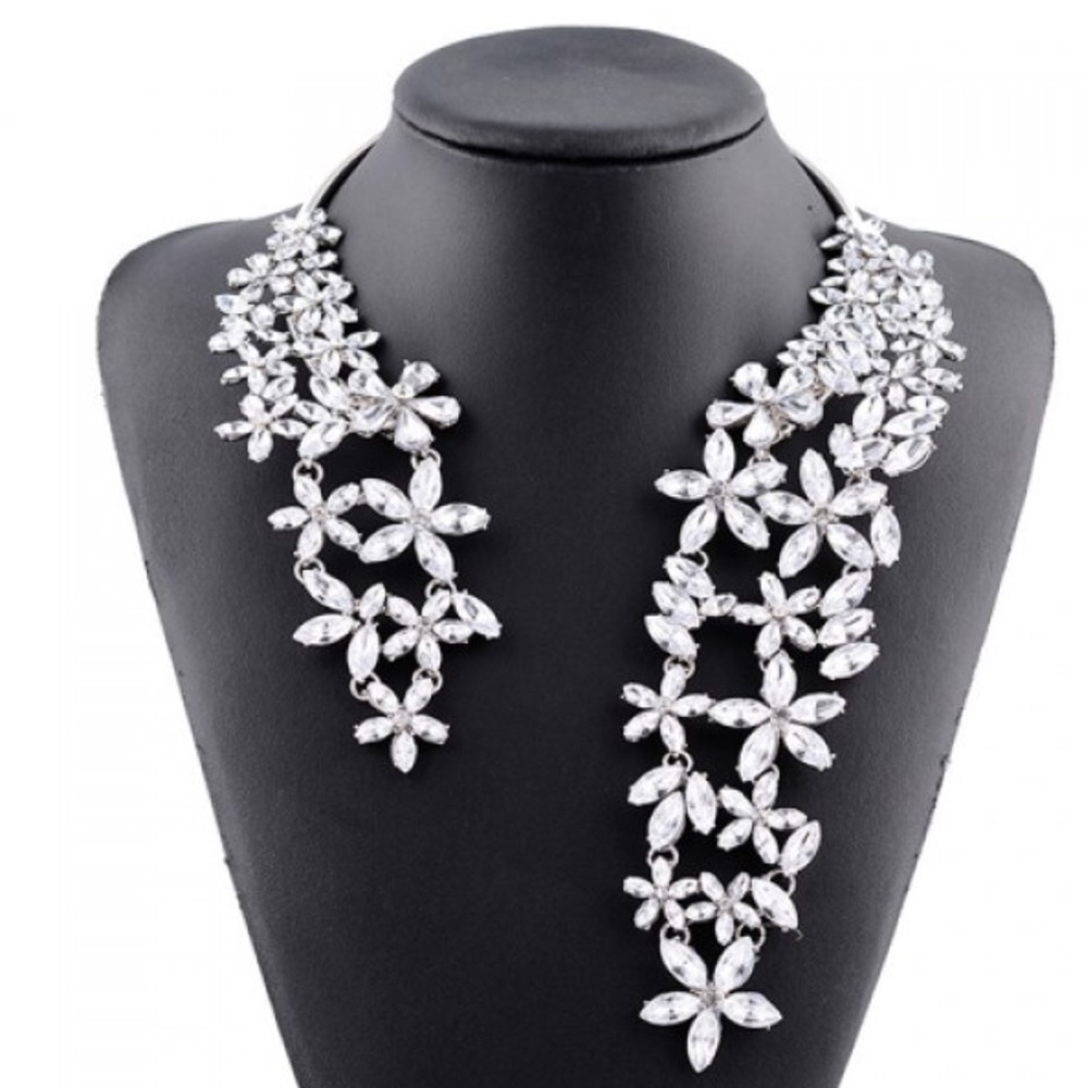 Silver and glass evening necklace
