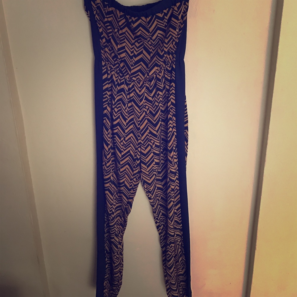 Tan and Navy Romper~ Like New!
