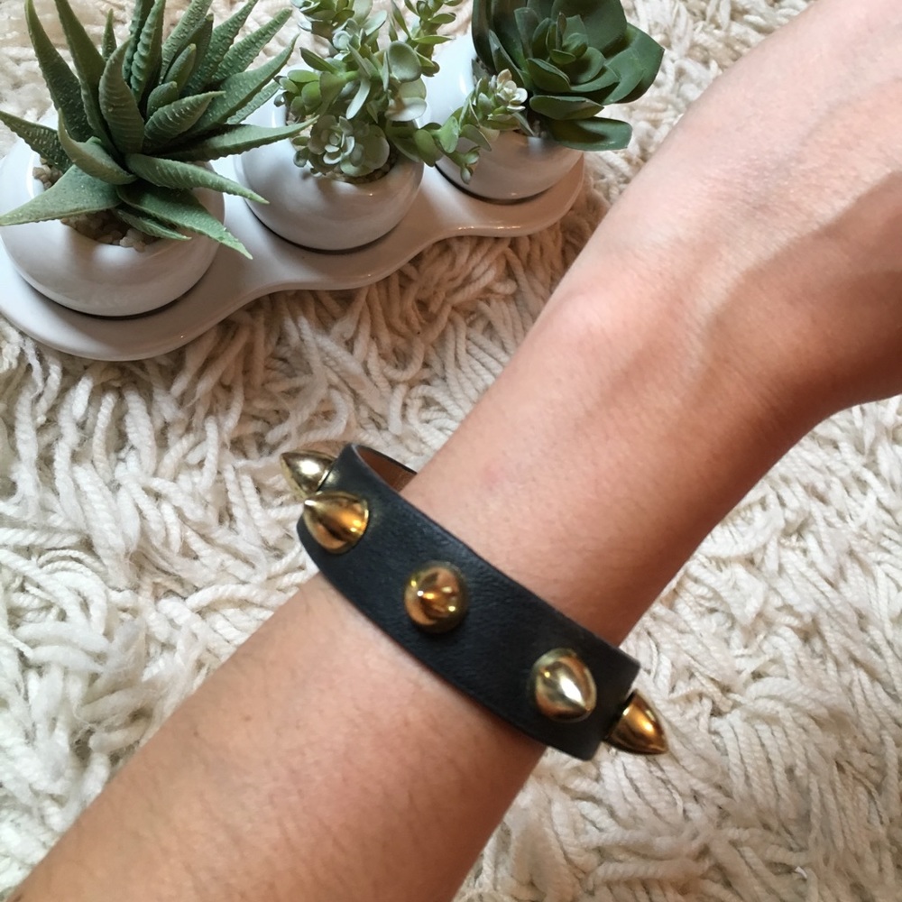 Leather studded spike bracelet