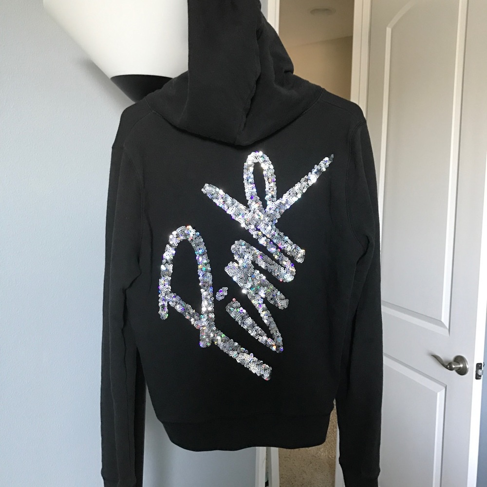 VS PINK Black Zip Up Sequin Hoodie