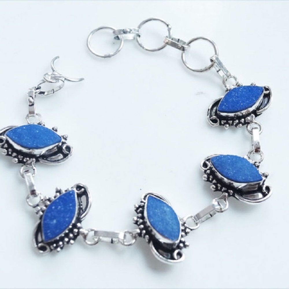 Blue  genuine druzy quartz bracelet