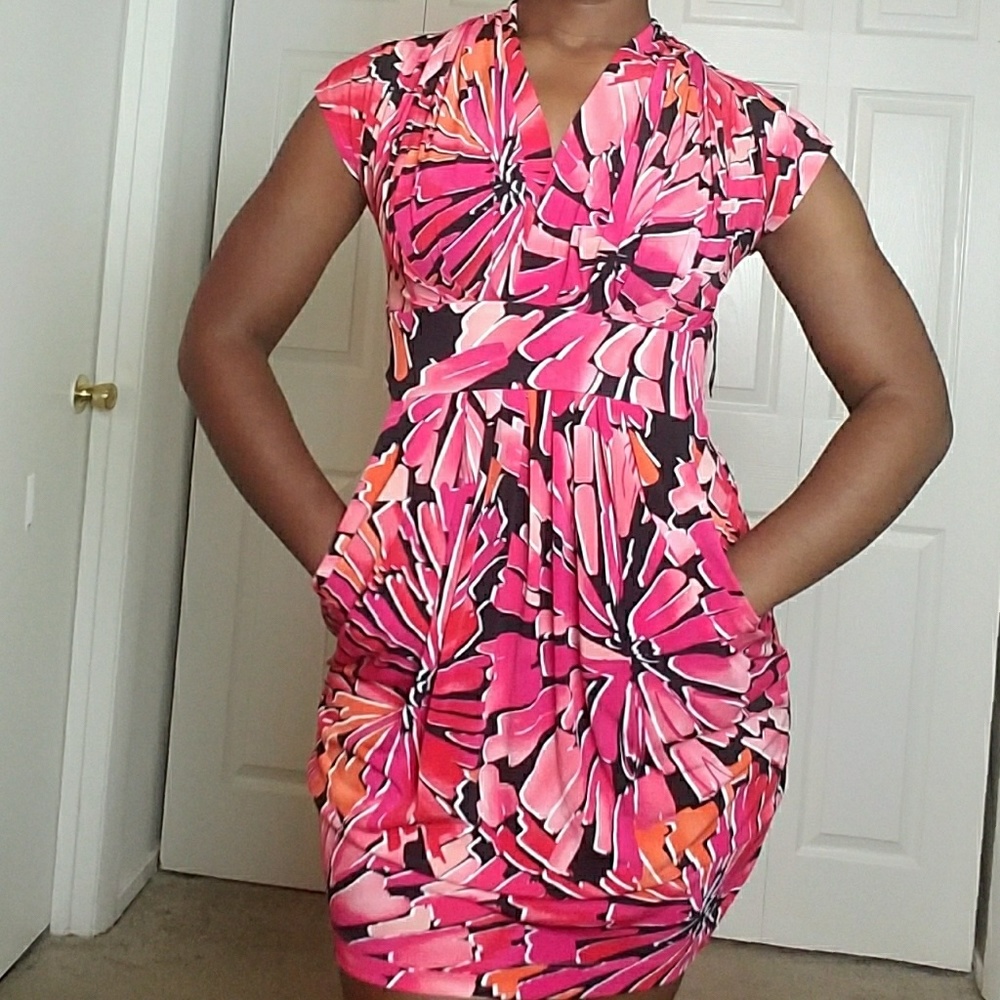 Pink Floral Dress with POCKETS!!