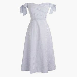 J Crew TieShoulder Dress in Seersucker Bistro Blue