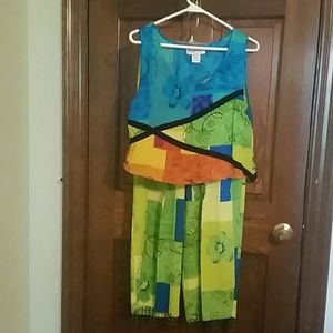 Colorful beaded fringe pants and crop top