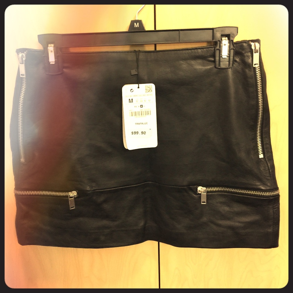 Genuine leather black mini skirt from Zara. NWT.