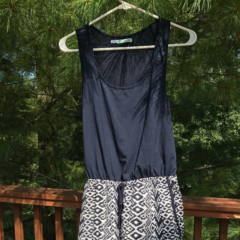 Navy blue, patterned romper!