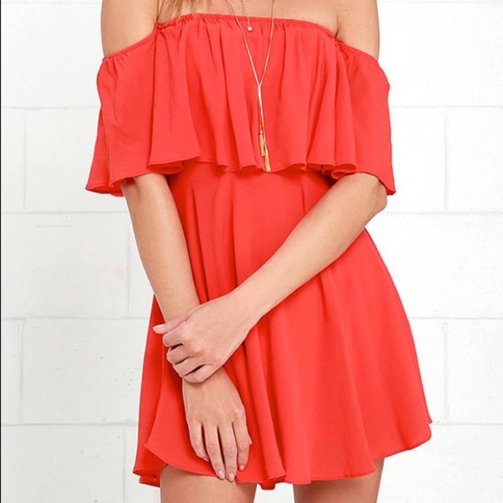 NWT Lulu's Coral Red Off The Shoulder Dress