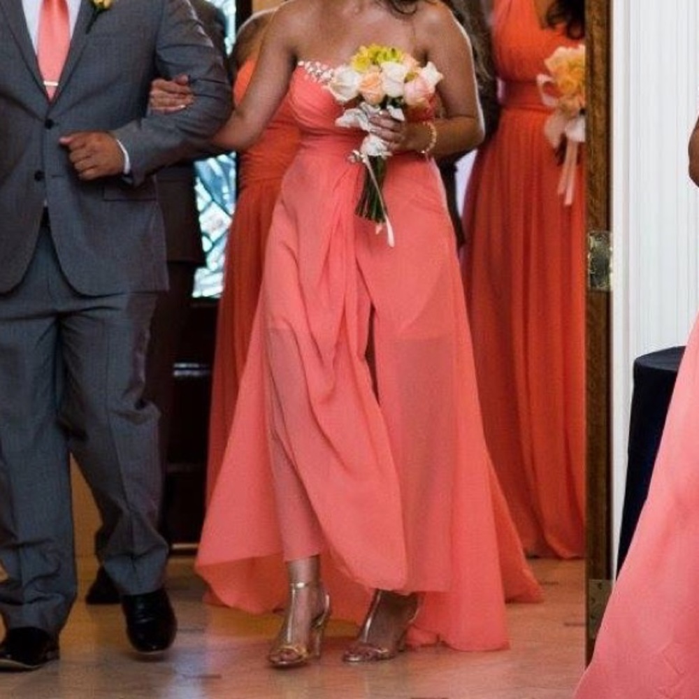 Handmade coral chiffon prom/bridesmaid dress