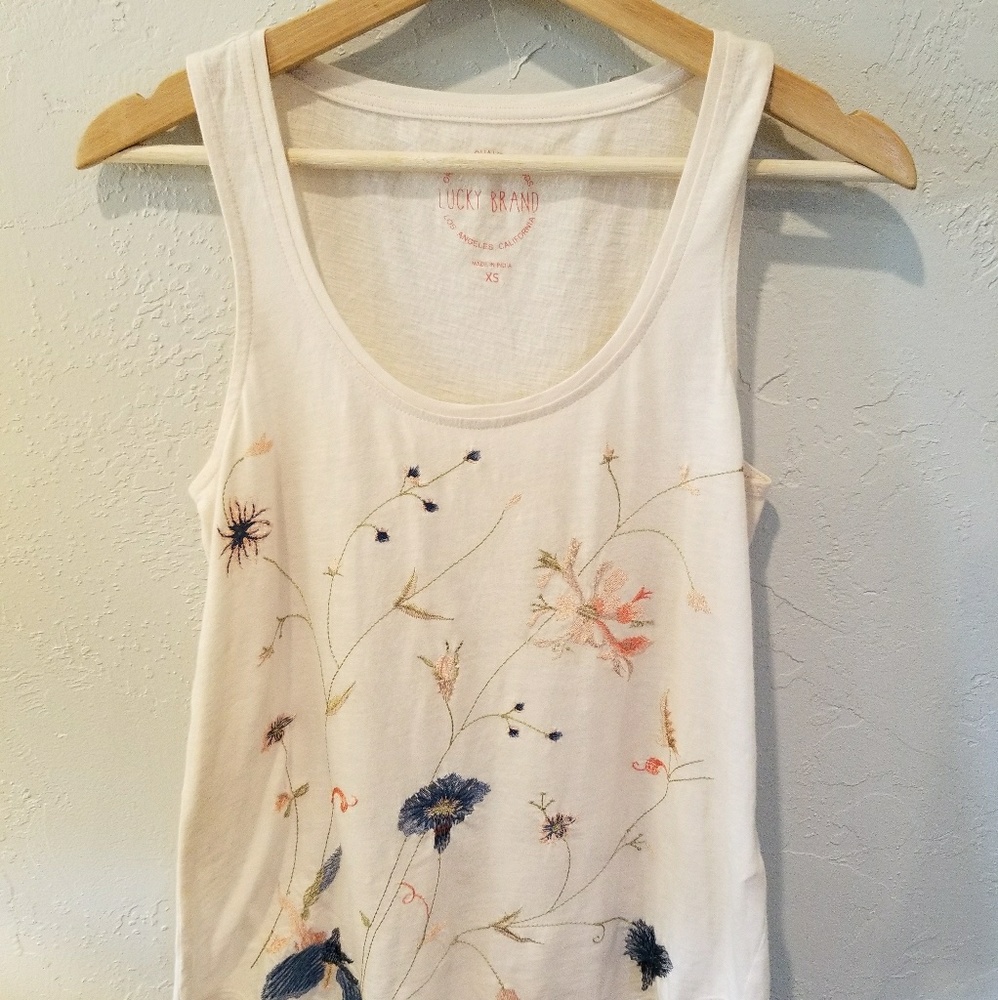 Lucky Brand Floral Embroidered Tank in Peach Echo