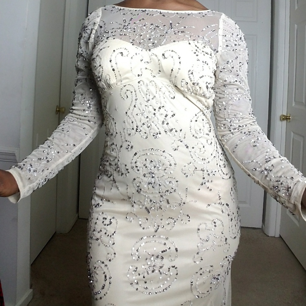 Long Sleeve Sequin Elegant Gown