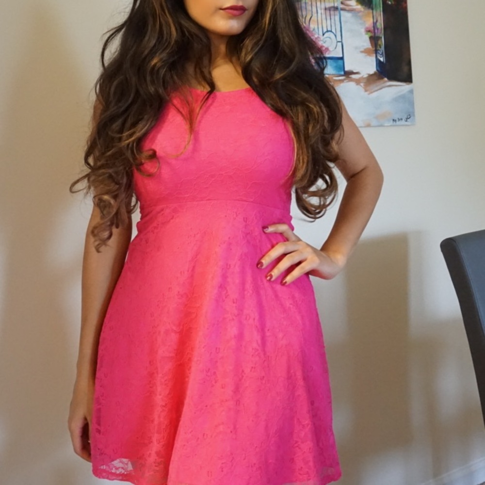 All lace pink skater dress