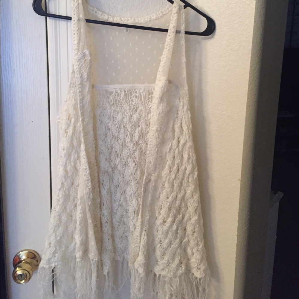 cream color crochet cardigan vest