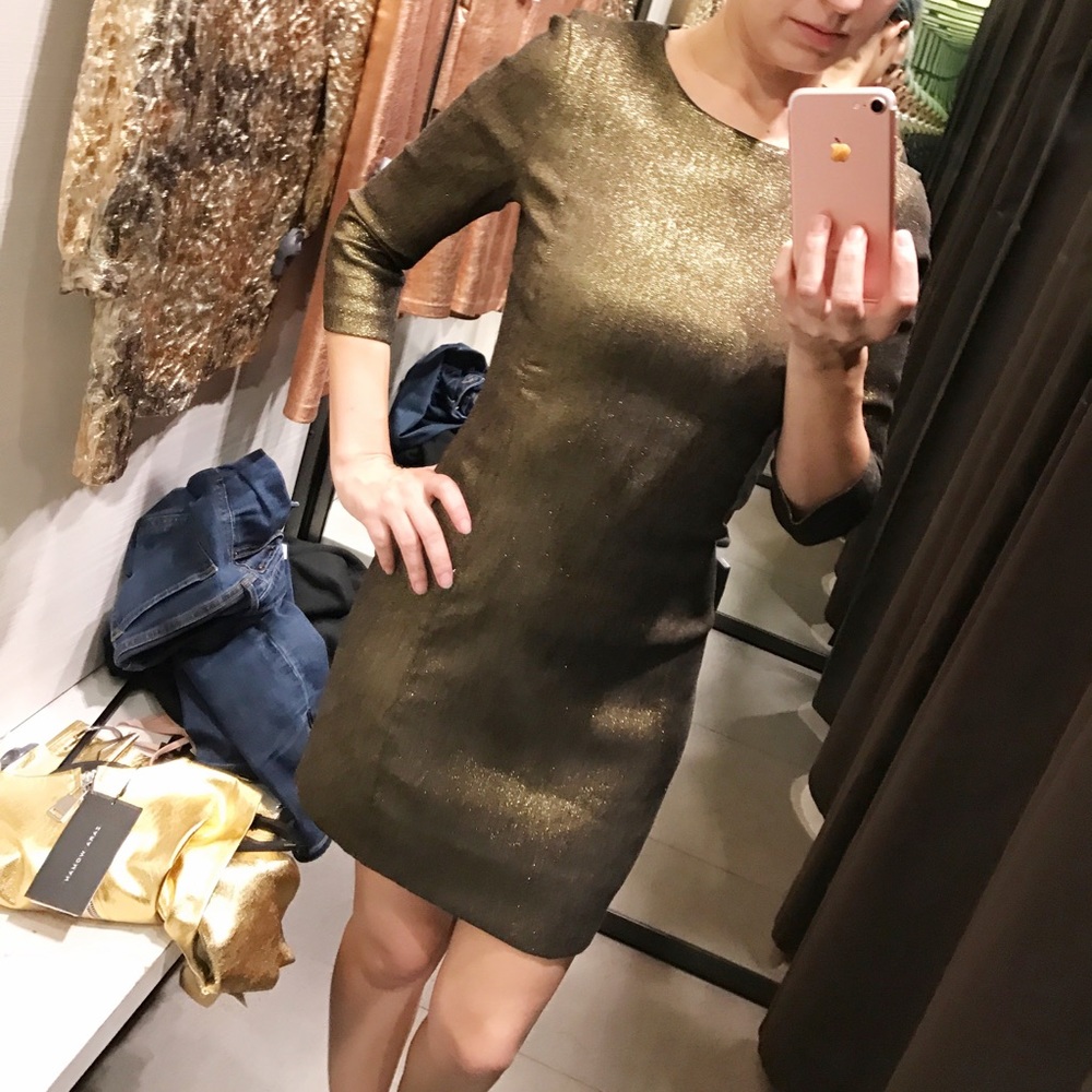 Zara Metallic Gold 3/4 Sleeve Dress