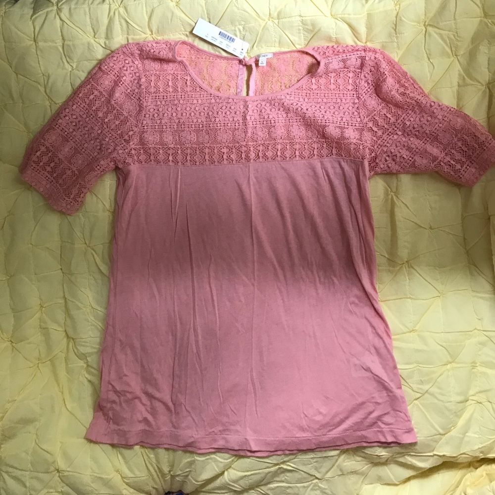 JCrew pink crochet trim top