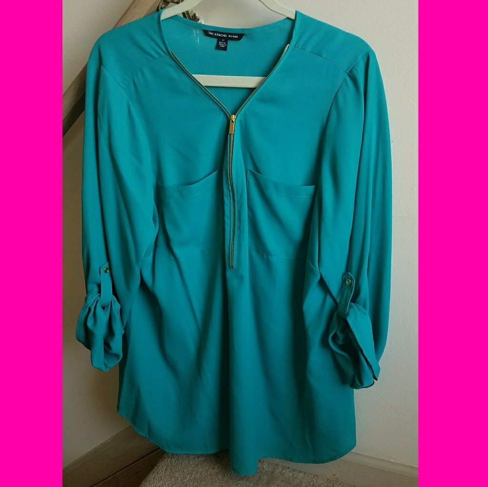 FINAL PRICE New w/o Tags Teal Crepe Half Zip Top