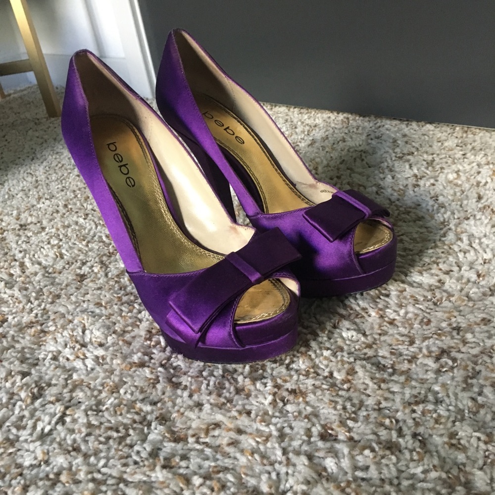 Bebe Purple Satin Bow Heels
