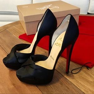 Christian Louboutin Volpi 150 Black Satin Size: 36