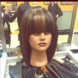 Natural Black With Blonde Highlights and BANGS 💋