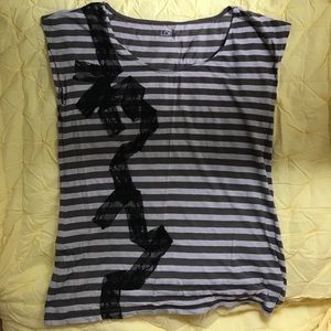 M LOFT stripe, cap sleeve top with lace detail