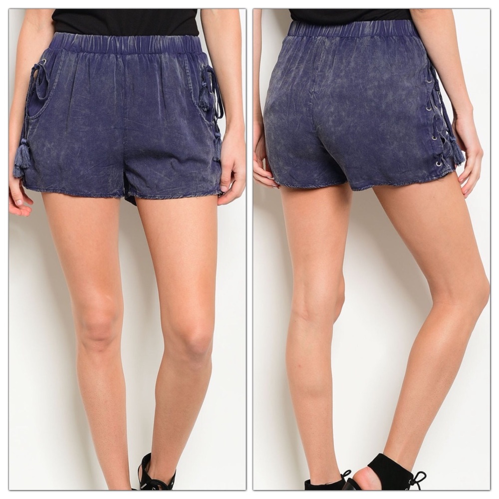 Mineral Washed Shorts w/ Lace Up Tassel Sides