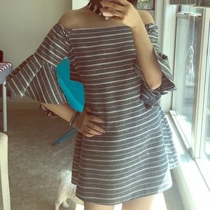 Pixie market off the shoulder strip dress