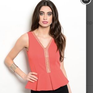 Red Embellished Peplum Top