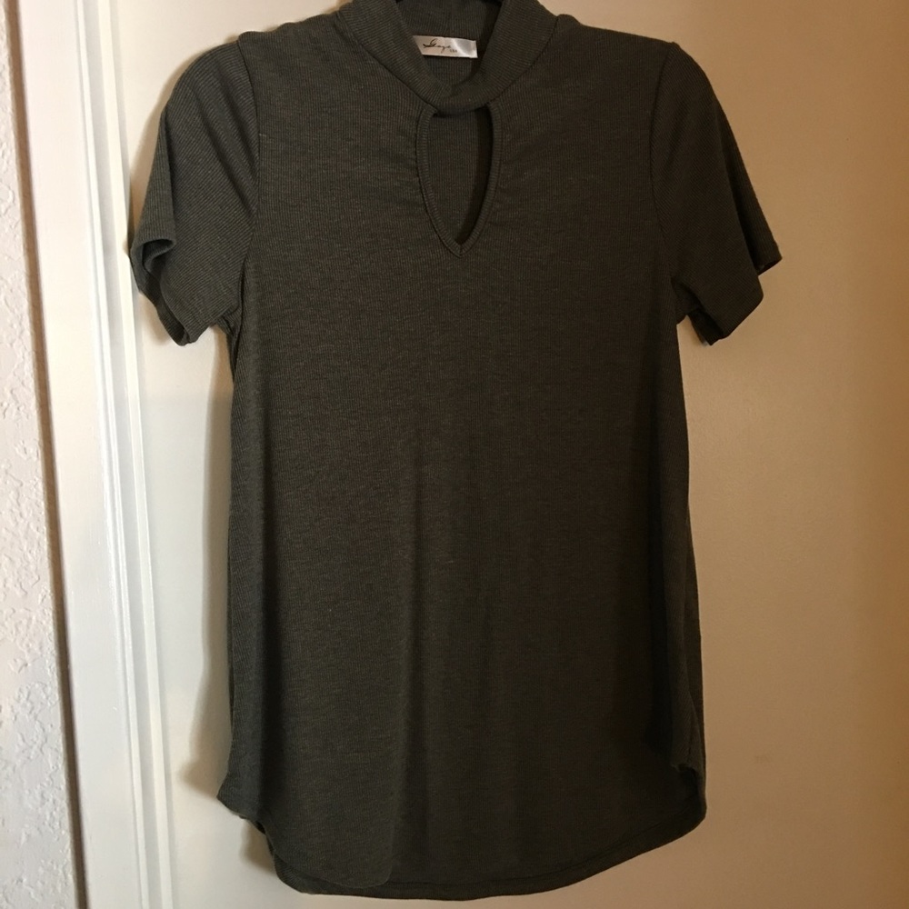 Army green keyhole shirt