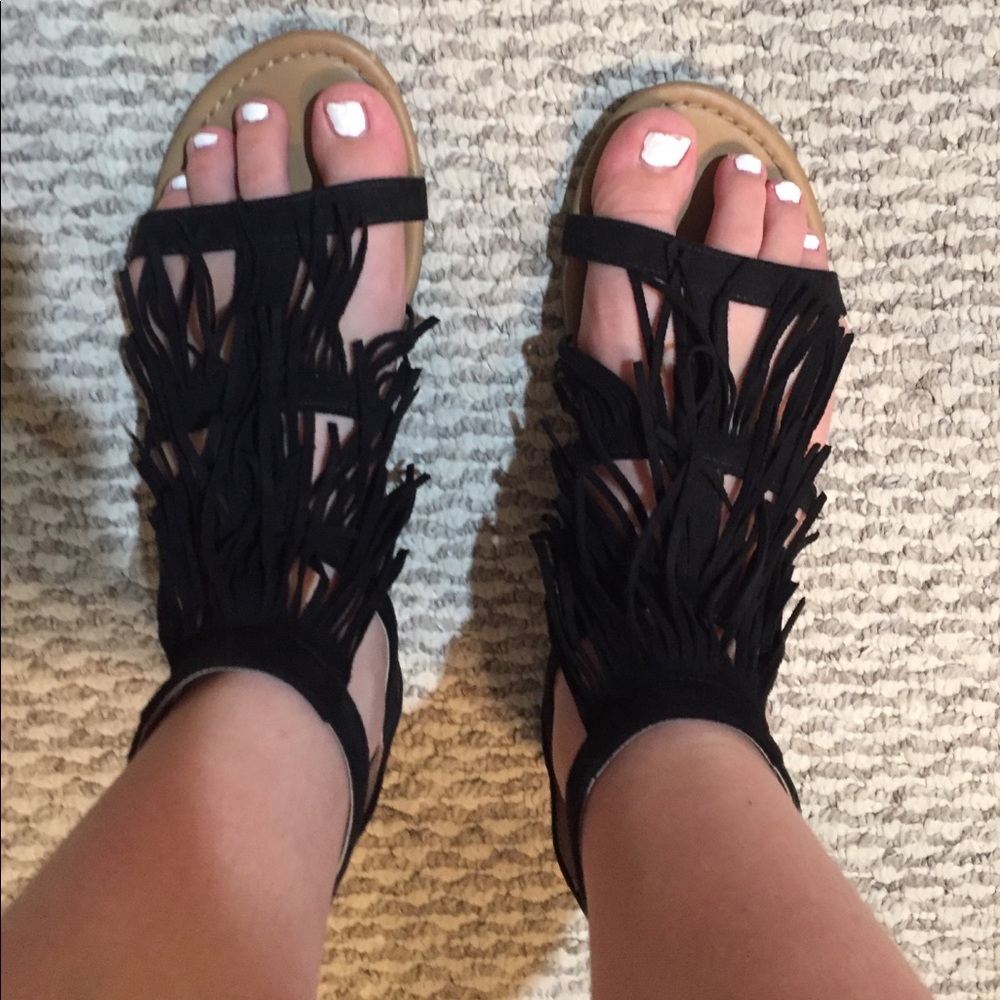 Black Fringe Sandals