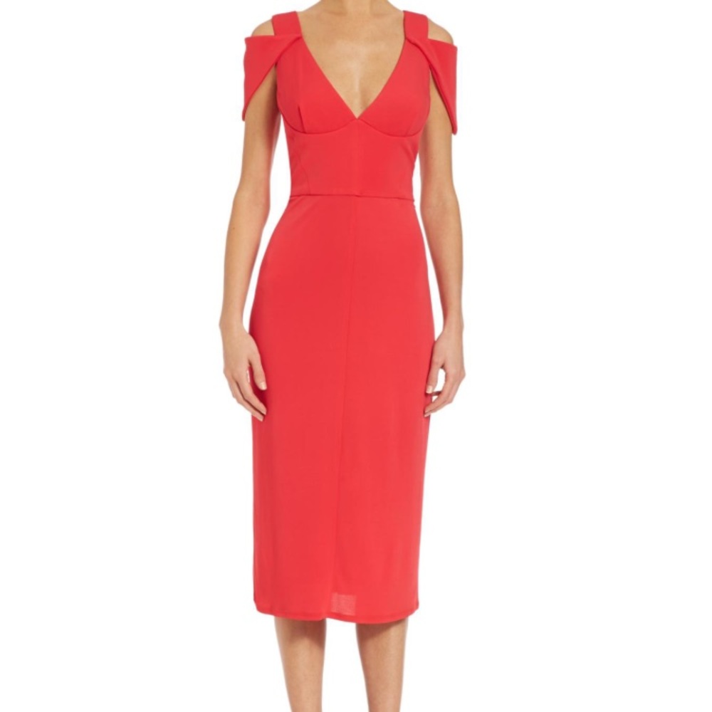 ABS Triangle Sleeve V Neck Midi Dress