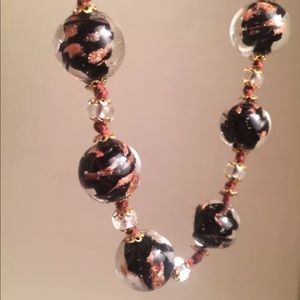 Black Venetian Murano Beaded Glass necklace 19 5/8