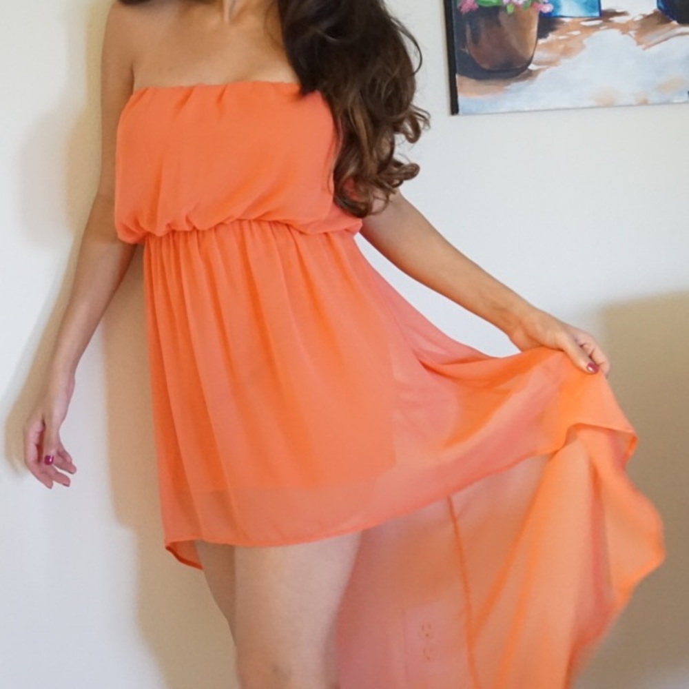 Coral asymmetric chiffon dress