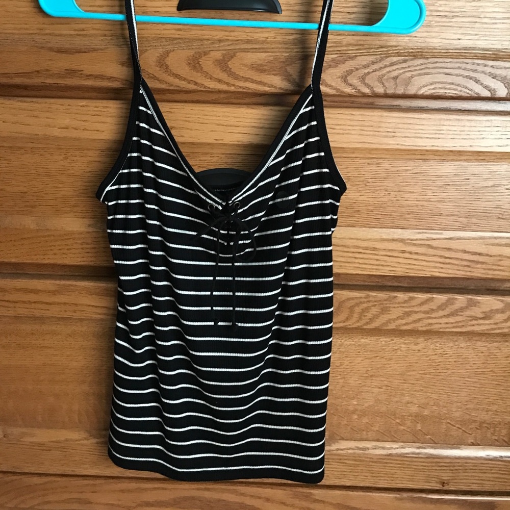 Black and White Striped Lace-Up Top