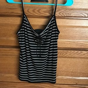 Black and White Striped Lace-Up Top