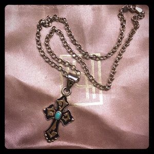FLASH SALE Hy O Silver Turquoise Cross Necklace