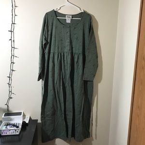 Green Long Sleeve Button Dress