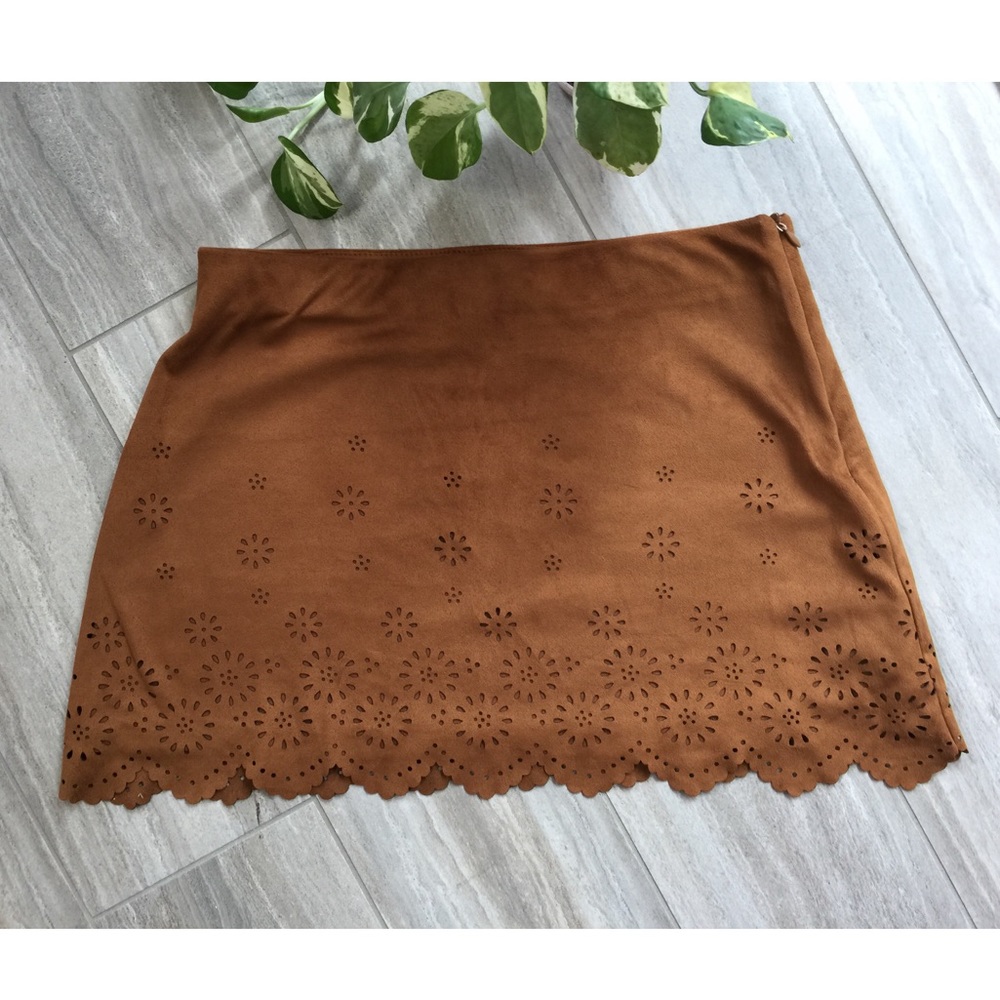 Zara Suede Floral Cutout Skirt (NWOT)