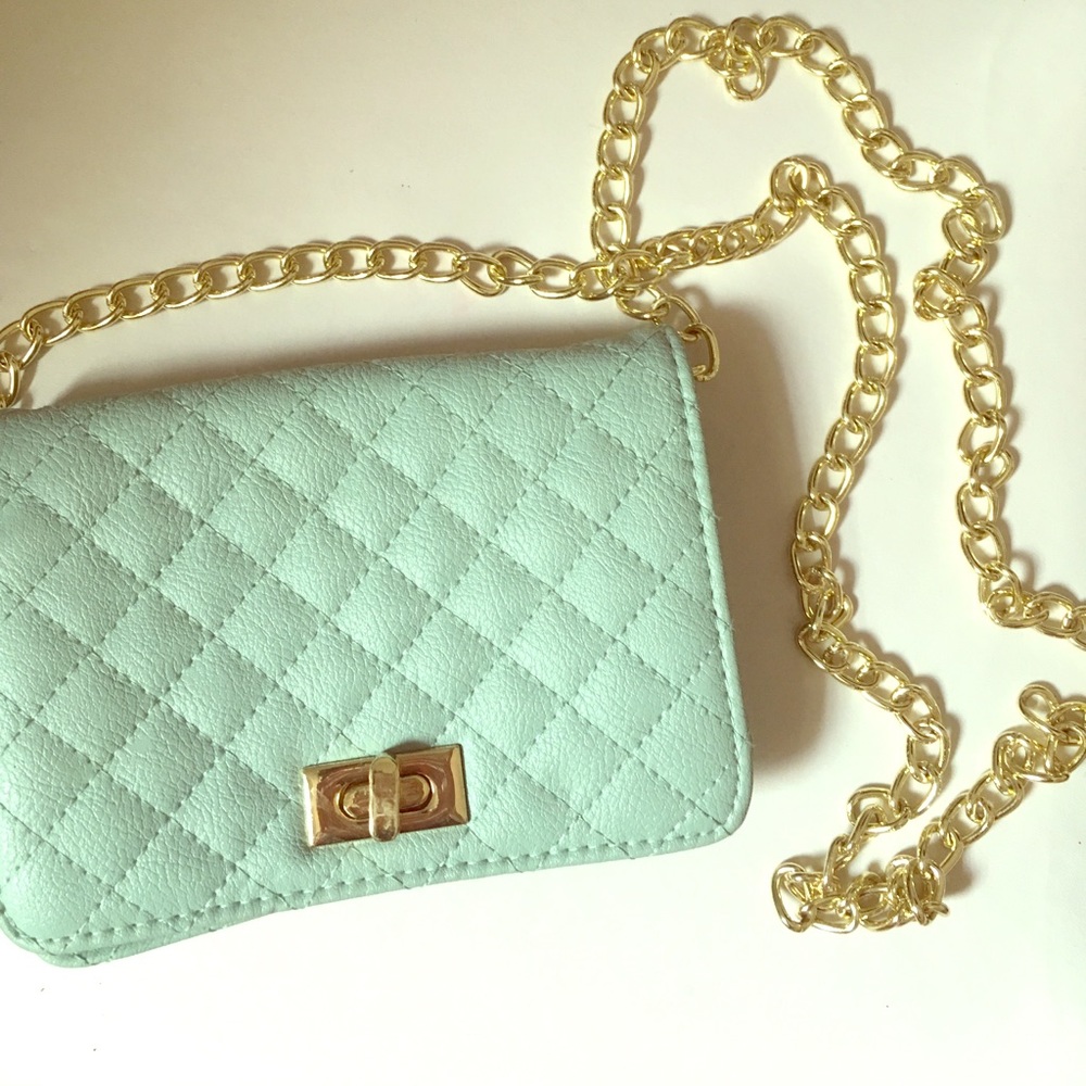 NWOT Mint and Gold Quilted Crossbody Bag