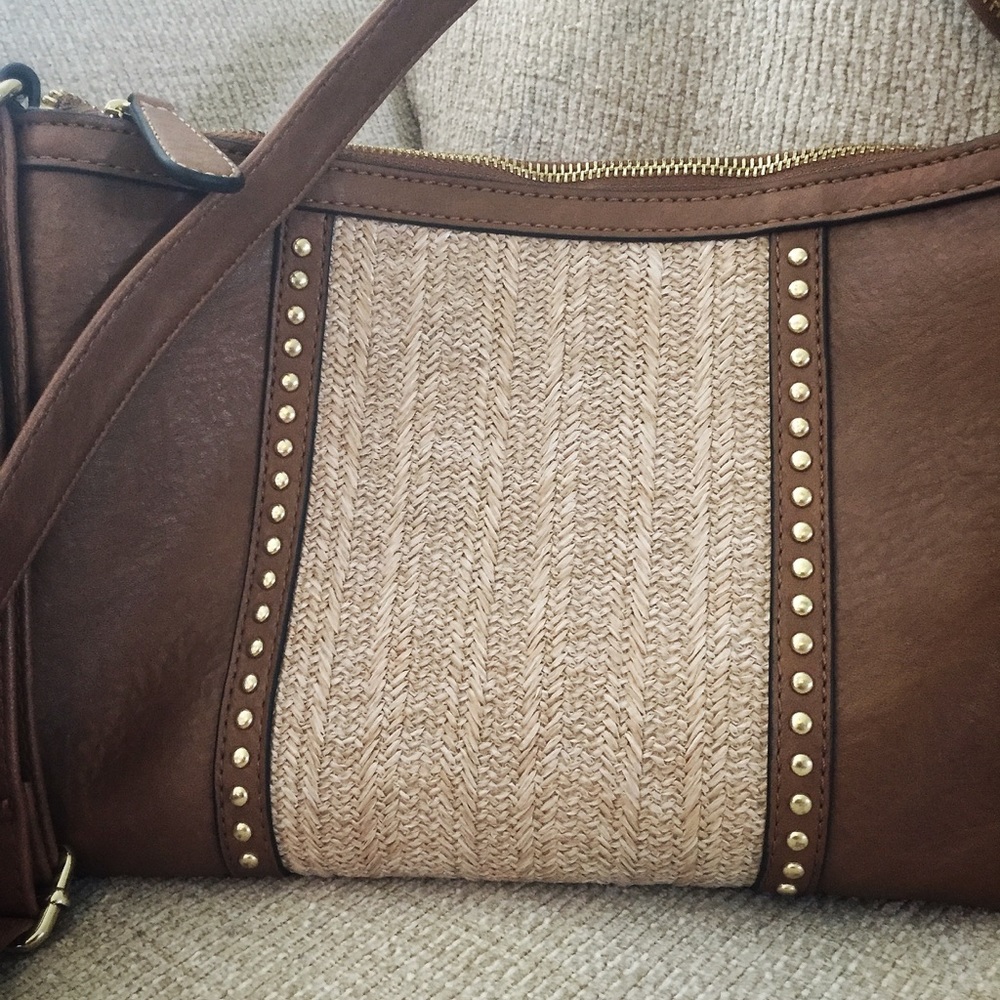 Nicole Miller Woven Studded Crossbody Bag/Purse