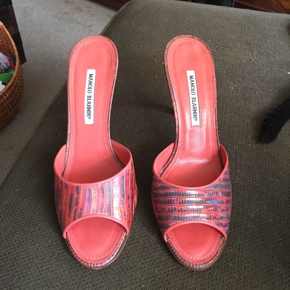 Manolo Blahnik Coral Shimmer shoes
